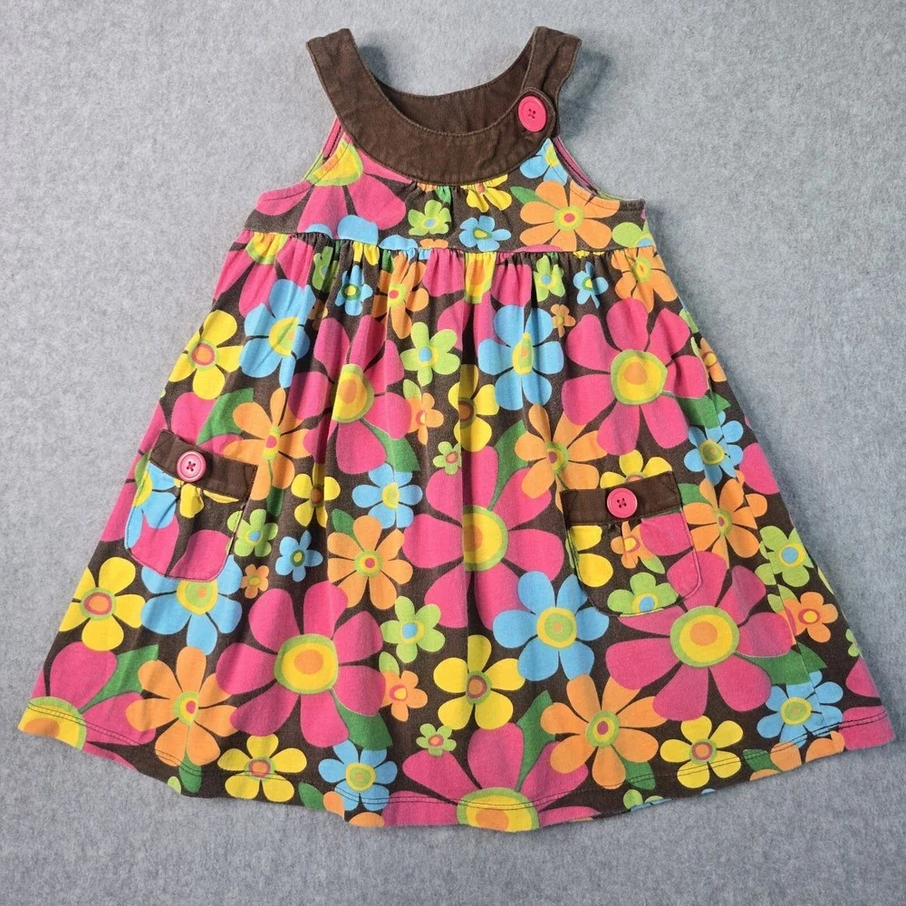 Carters Floral Jumper Dress Girls 4T Brown Pink Blue Retro Kidcore 100%‎ Cotton